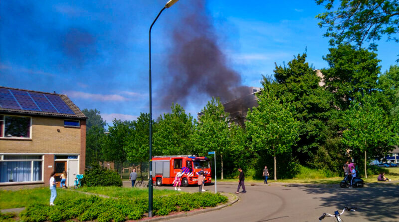 Veel zwarte rook bij brand in berm Gentiaanstraat Apeldoorn