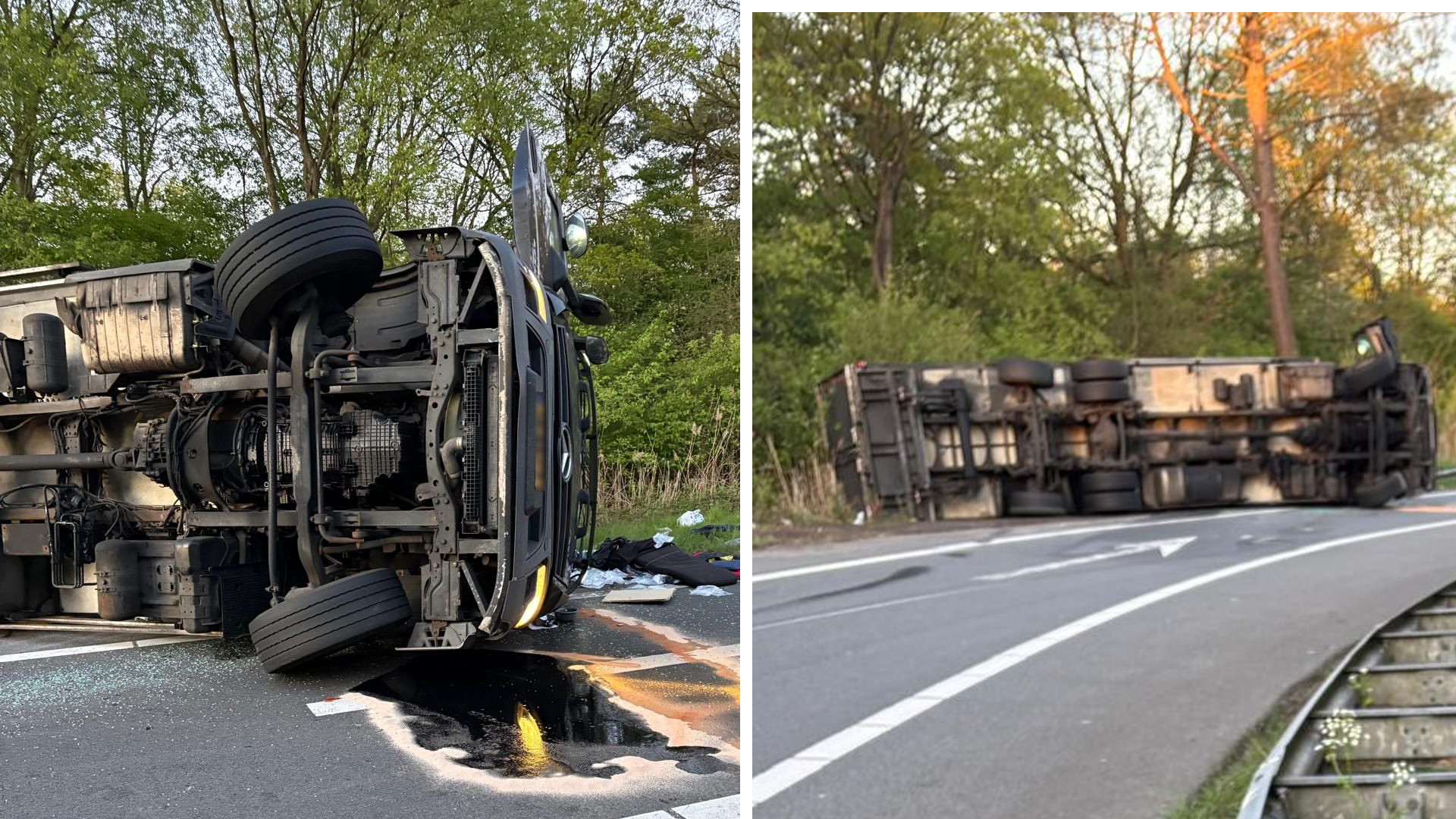Vrachtwagen gekanteld op afrit snelweg; weg afgesloten